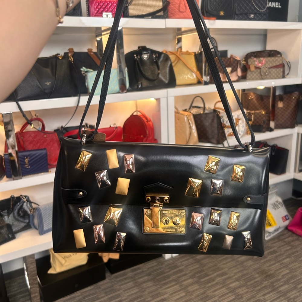 Louis Vuitton Black Shoulder Bag with Gold Accents